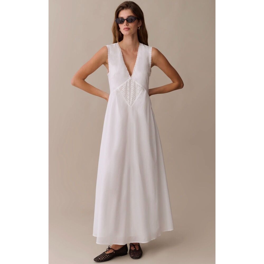 Few Moda x kourt Sonnet White Cotton V-Neck Maxi Dress Women's XS NWT
